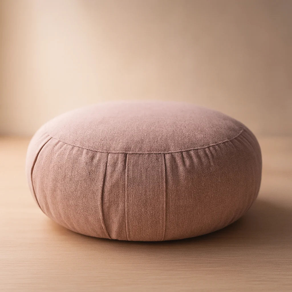 Almohadón de meditación zafu yoga rosado, soporte firme para alineación de columna en loto.