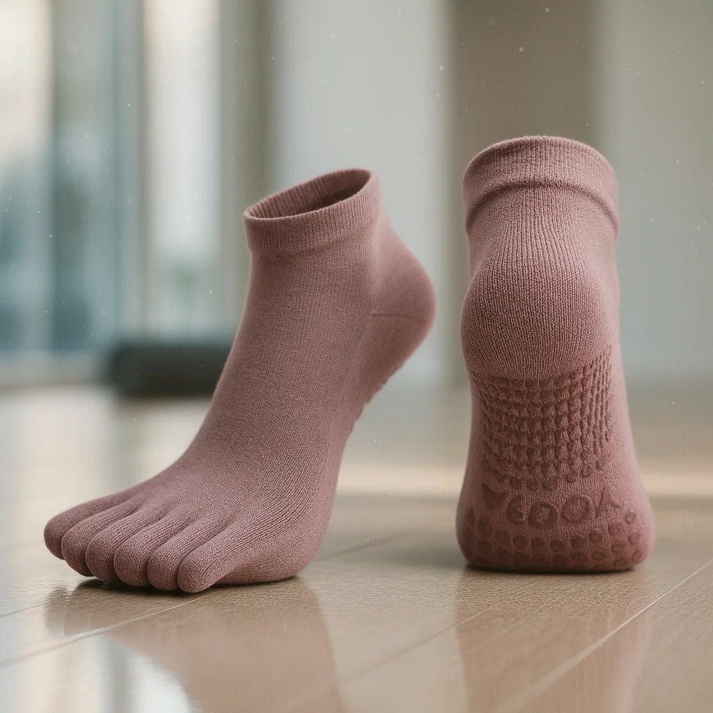 Calcetines yoga pilates mujer 5 dedos antideslizantes rosa suela silicona talla 35-41 – Portalyoga Chile