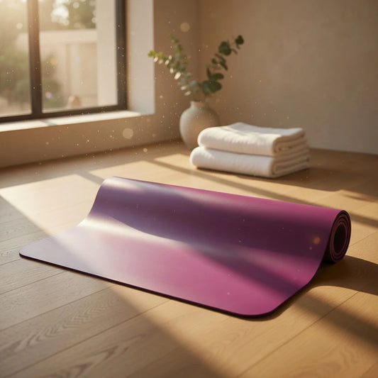 Superficie de poliuretano color lila mate con textura de alto agarre para evitar resbalones durante el sudor.