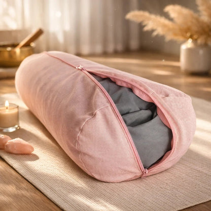 Bolster para embarazadas y yoga restaurativo rosa, soporte premium para apertura de pecho.