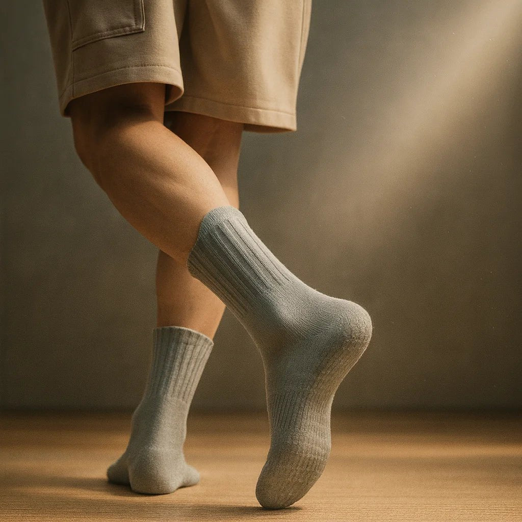 Calcetines yoga hombre antideslizantes gris algodón poliéster nylon calce anatómico – Portalyoga Chile