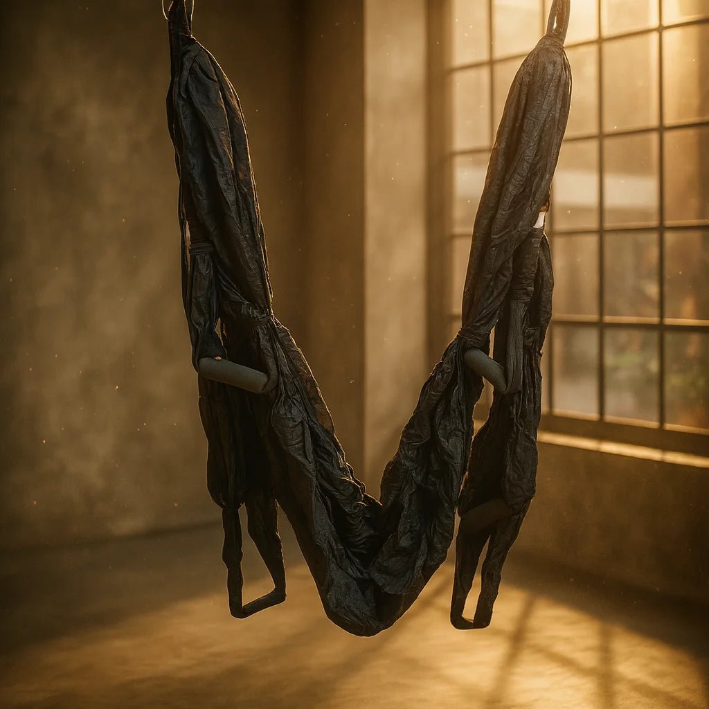 Columpio de entrenamiento funcional y Pilates aéreo en color negro, ideal para ejercicios de suspensión, core y fuerza de cuerpo completo.