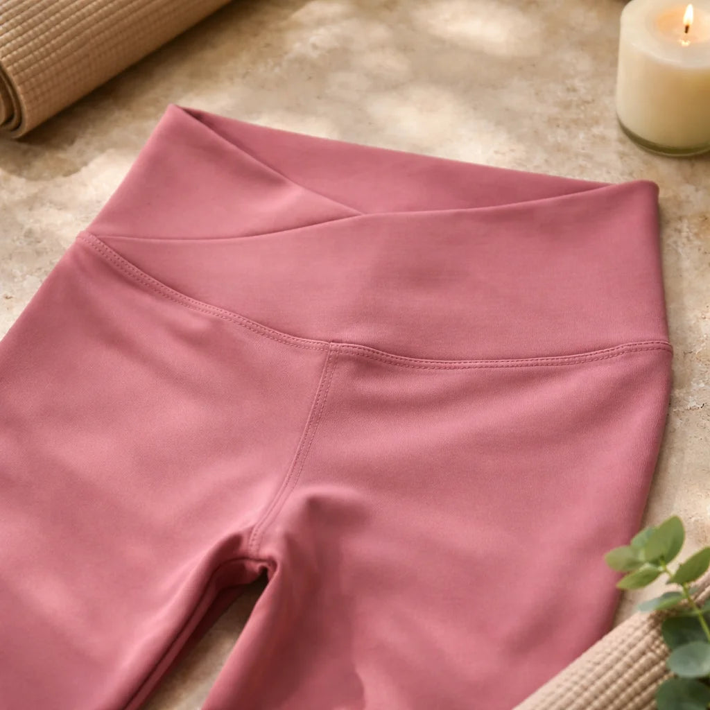 Legging deportivo mujer cintura alta color rosa – ropa deportiva Chile - vista frontal