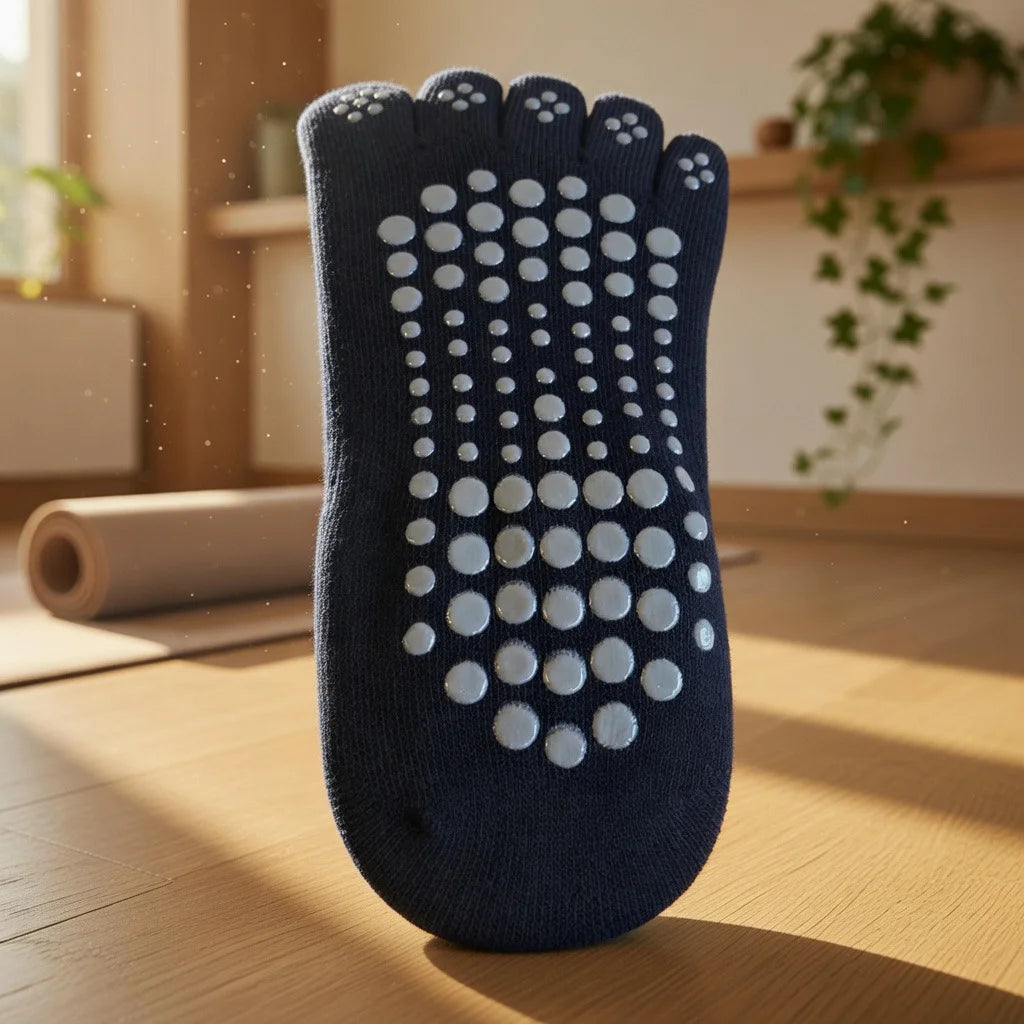 Accesorio de yoga negro clásico con 5 dedos para estabilidad y equilibrio.