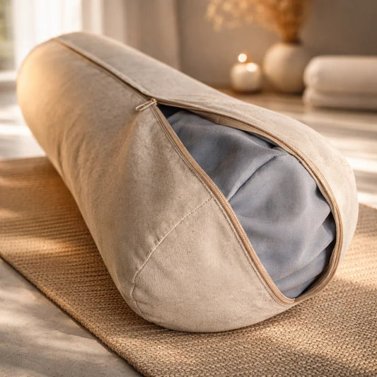 Detalle doble funda lino pulla desmontable bolster yoga beige – comprar Chile