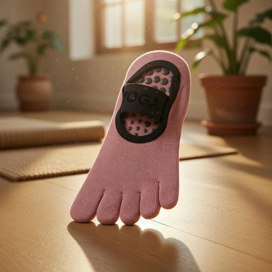 Calcetines para pilates con dedos separados y grip de silicona.