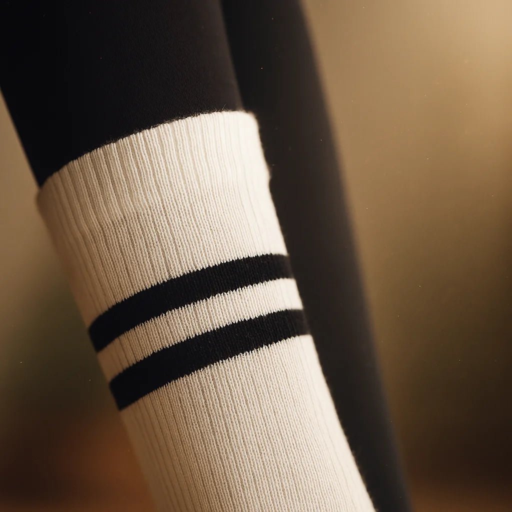 Calcetines yoga mujer 5 dedos blanco tubo medio en uso sobre mat – pilates ballet barra Chile