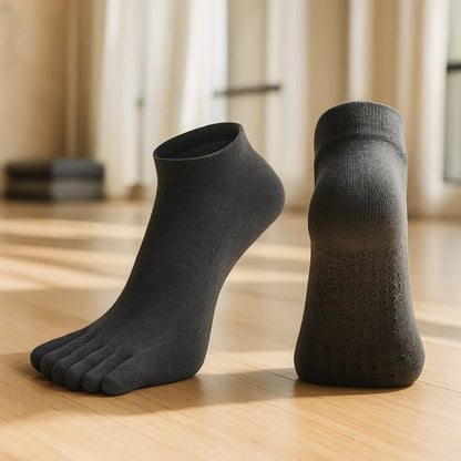 Calcetines yoga pilates mujer 5 dedos antideslizantes gris suela silicona talla 35-41 – Portalyoga Chile