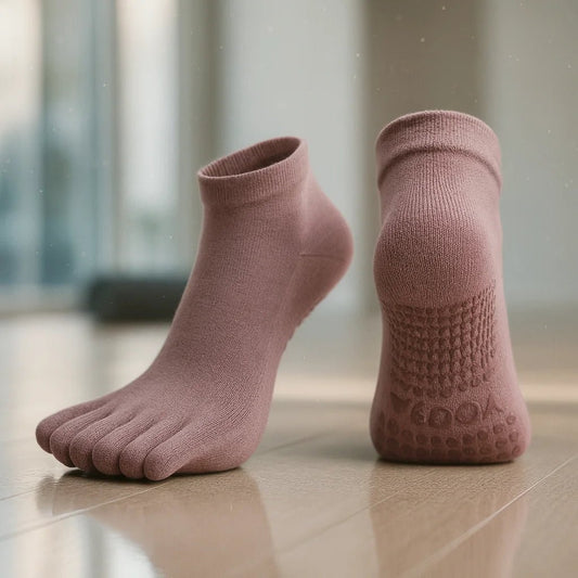 Calcetines yoga pilates mujer 5 dedos antideslizantes rosa suela silicona talla 35-41 – Portalyoga Chile