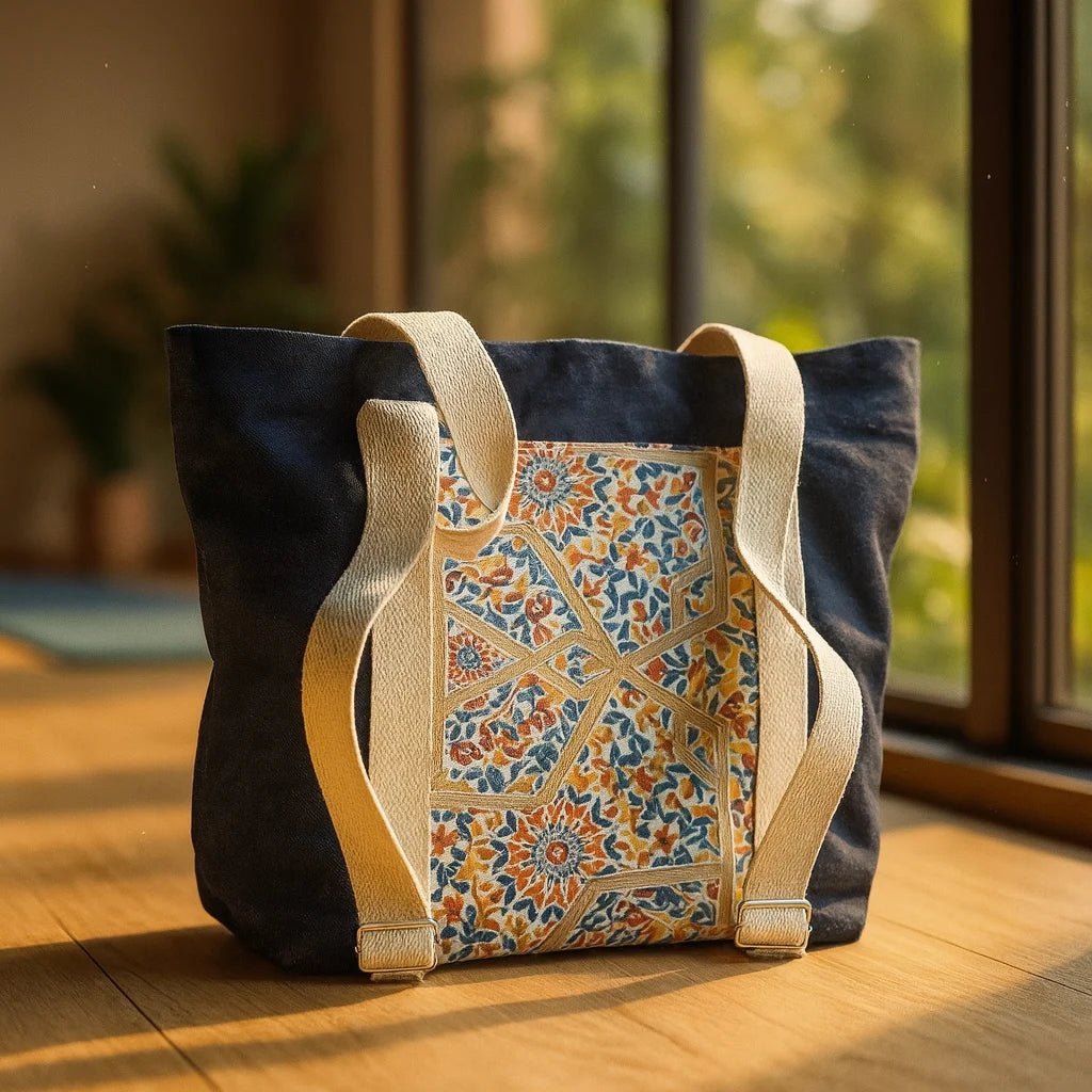 Funda para mat de yoga de algodón resistente con bolsillo y correa.