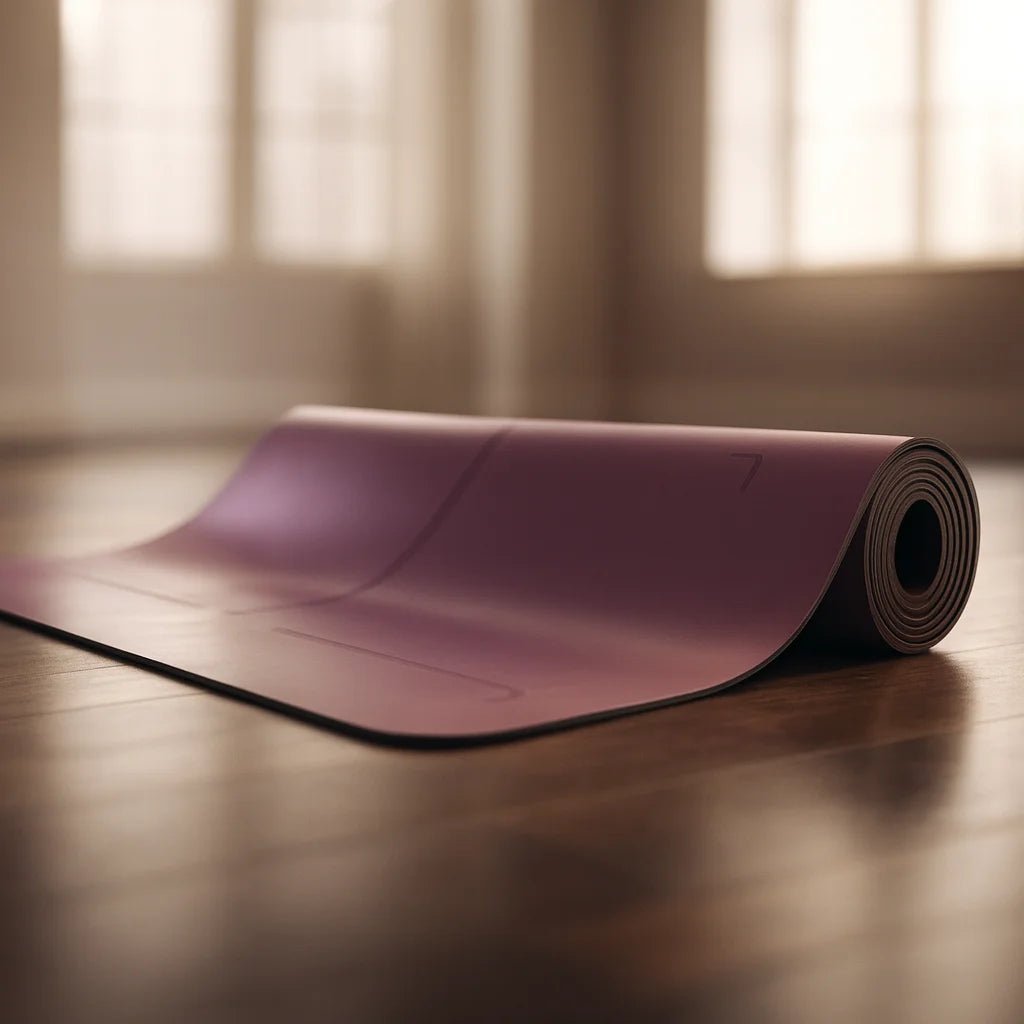 Mat de yoga profesional gris acero de PU y caucho natural Portalyoga, superficie de agarre extremo y base antideslizante de alta densidad.