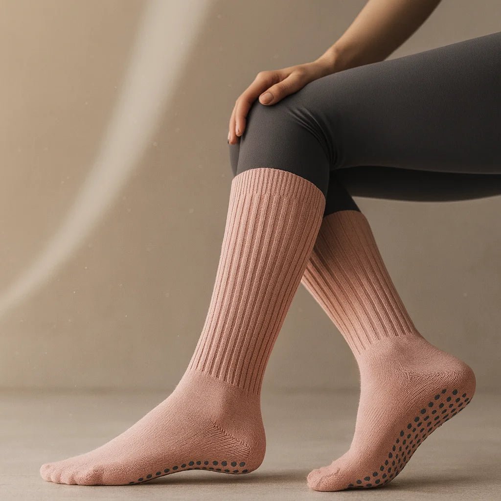 Calcetines de yoga rosa tobilleros antideslizantes talla 35-40.