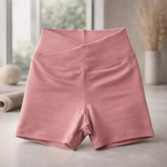 Short Deportivo Mujer Cintura Alta Cruzada Rosa - Portalyoga