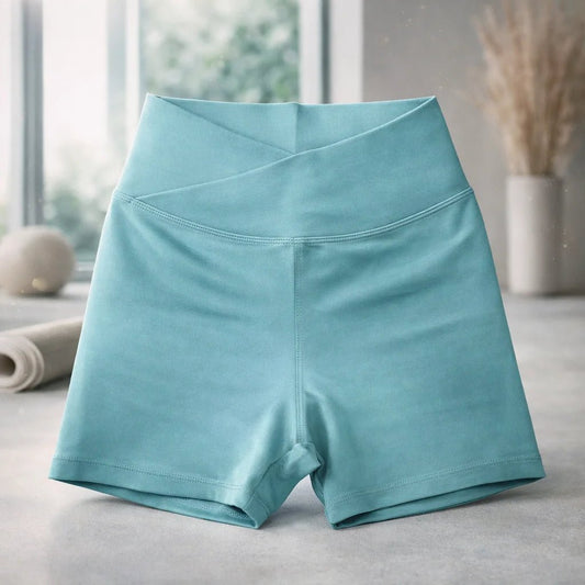 Short Deportivo Mujer Cintura Alta Cruzada Petroleo - Portalyoga