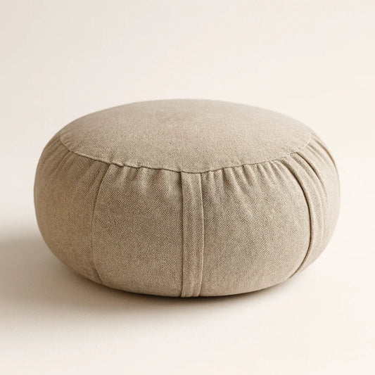 Detalle funda lino pulla zafu meditacion beige corcho granulado – comprar Chile