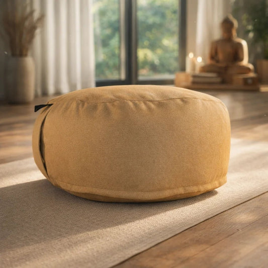 Zafu yoga lino afelpado crudo corcho granulado 36x17 cm – Portalyoga Chile